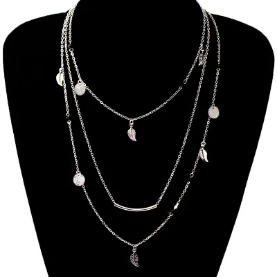 Leaves Sequin Pendant Decor Women Multilayer Necklace