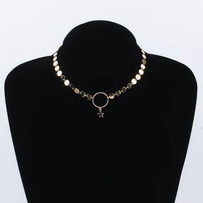 Women Sequin Star Choker Alloy Necklace