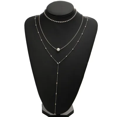 Crystal Pearl Decor Women Multilayer Necklace
