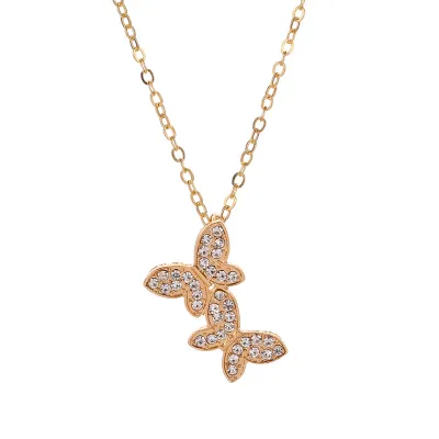 Simple Rhinestone Butterfly Pendant Necklace Alloy Nature Cross Chain