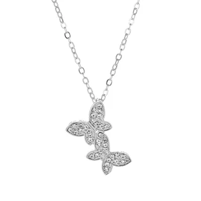 Simple Rhinestone Butterfly Pendant Necklace Alloy Nature Cross Chain