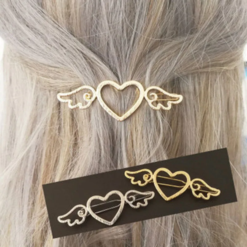 Women's Metal Love Heart Wings Hair Clip