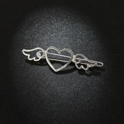 Women's Metal Love Heart Wings Hair Clip
