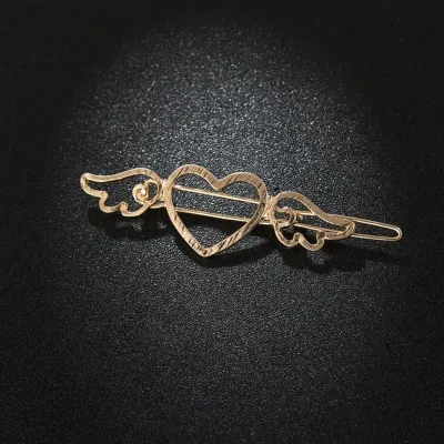 Women's Metal Love Heart Wings Hair Clip
