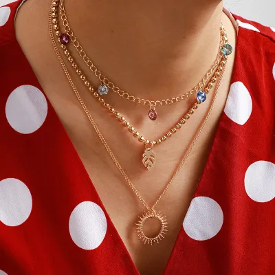 Multicolor Crystal Stone Hollow Out Sun Decor Women Necklace