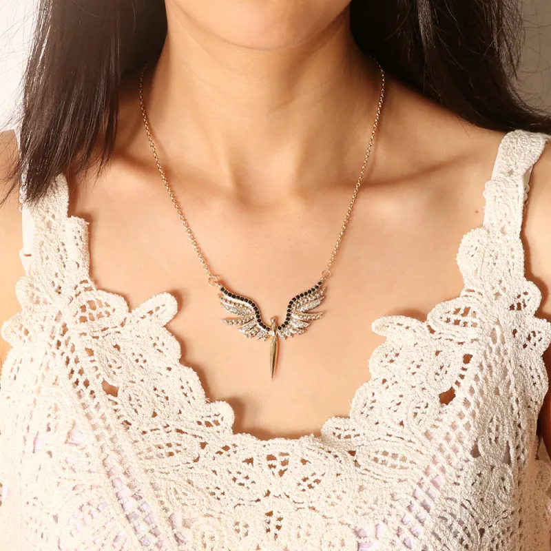 Creative Rhinestone Angel Wings Pendant Necklace for Women