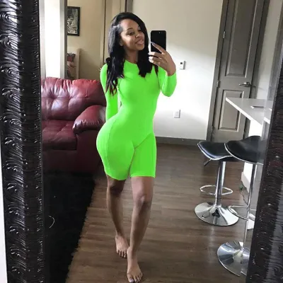S-2XL Women Solid Color Long Sleeve Fitness Casual Rompers