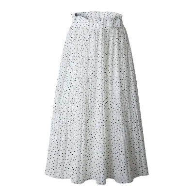 S-XL Polka Dot Print Women Elastic Waist Pleated A-Line Skirt
