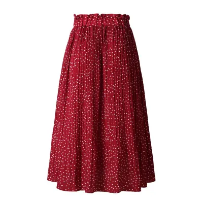S-XL Polka Dot Print Women Elastic Waist Pleated A-Line Skirt