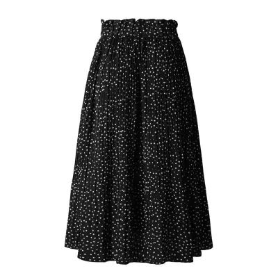 S-XL Polka Dot Print Women Elastic Waist Pleated A-Line Skirt