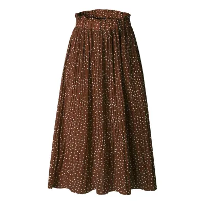 S-XL Polka Dot Print Women Elastic Waist Pleated A-Line Skirt