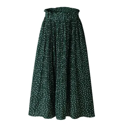 S-XL Polka Dot Print Women Elastic Waist Pleated A-Line Skirt