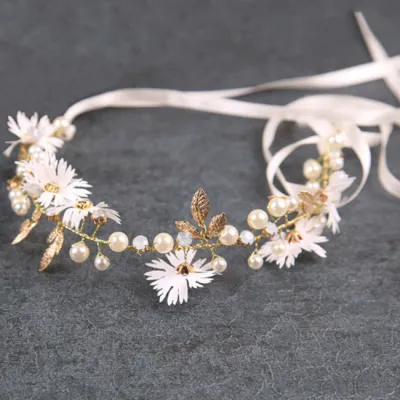 Gold Leaf Daisy Flower Headband Bridal Hair Jewelry