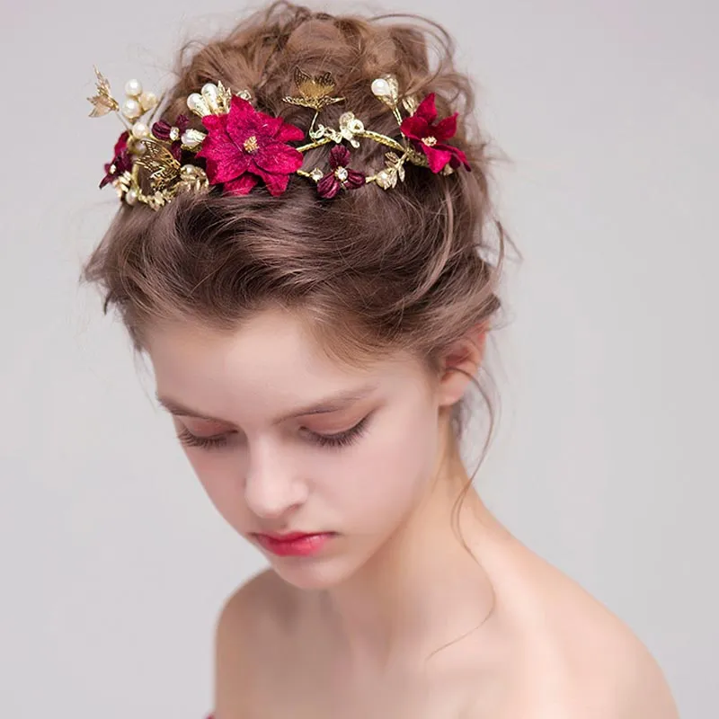 Rhinestone Pearl Flower Decor Bridal Headband Women's