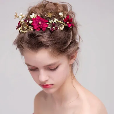 Rhinestone Pearl Flower Decor Bridal Headband Women's