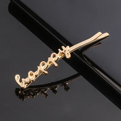 Metal Letter Decor 9K Gold Simple Women Hair Clip