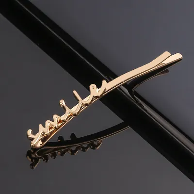 Metal Letter Decor 9K Gold Simple Women Hair Clip