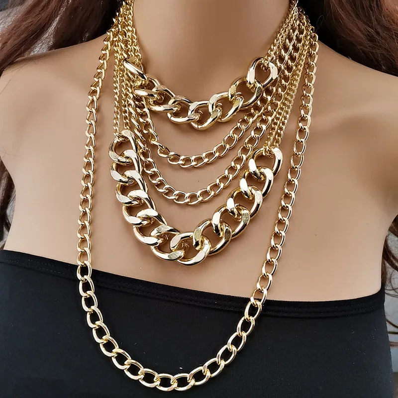Punk Style Thick Chain Women Multilayer Necklace
