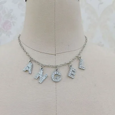 English Letter Rhinestone Choker Necklace Women's Metal Snake Chain