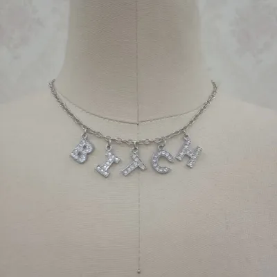English Letter Rhinestone Choker Necklace Women's Metal Snake Chain