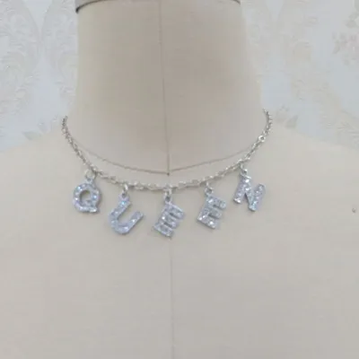 English Letter Rhinestone Choker Necklace Women's Metal Snake Chain