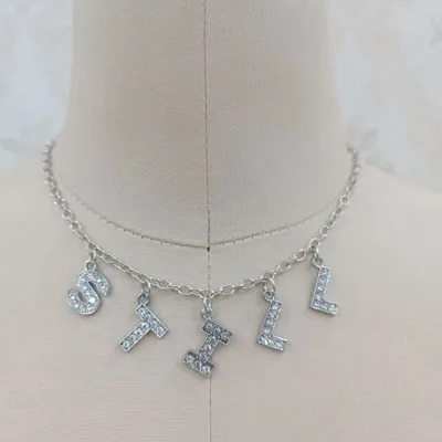 English Letter Rhinestone Choker Necklace Women's Metal Snake Chain