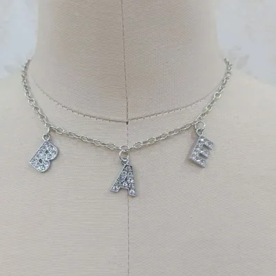 English Letter Rhinestone Choker Necklace Women's Metal Snake Chain