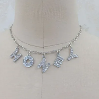English Letter Rhinestone Choker Necklace Women's Metal Snake Chain
