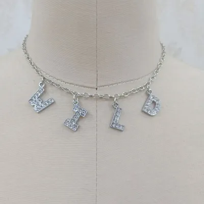 English Letter Rhinestone Choker Necklace Women's Metal Snake Chain