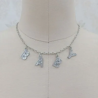 English Letter Rhinestone Choker Necklace Women's Metal Snake Chain