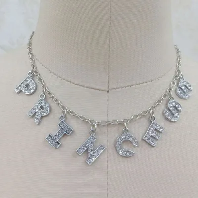 English Letter Rhinestone Choker Necklace Women's Metal Snake Chain