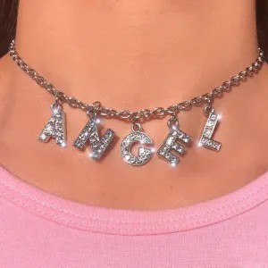 English Letter Rhinestone Choker Necklace Women's Metal Snake Chain
