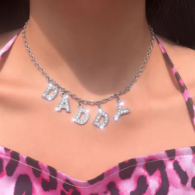 English Letter Rhinestone Choker Necklace Women's Metal Snake Chain