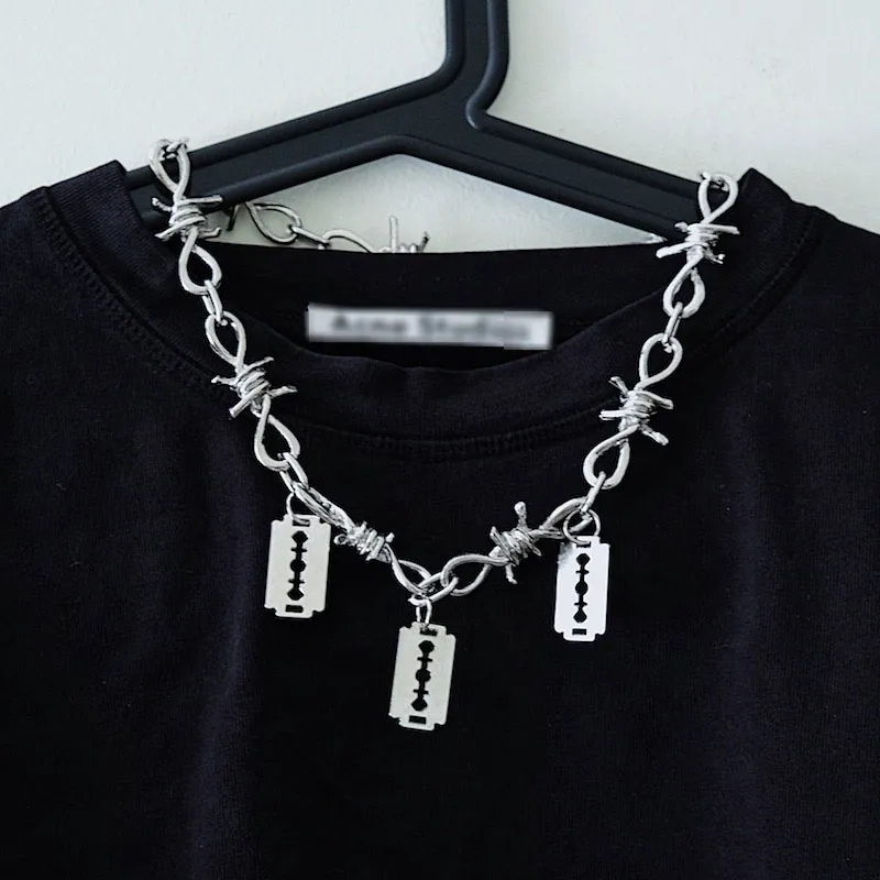 Blade Pendant Metal Thorns Men Necklace
