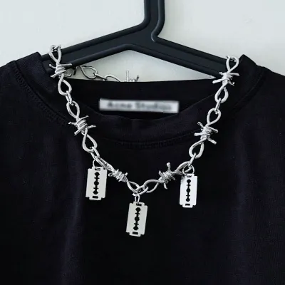 Blade Pendant Metal Thorns Men Necklace