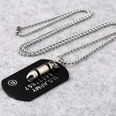 Fashion Bullet Army Badge Men's Alloy Ball Chain Necklace