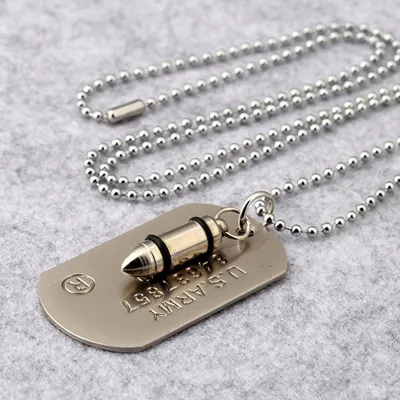 Fashion Bullet Army Badge Men's Alloy Ball Chain Necklace