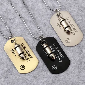 Fashion Bullet Army Badge Men's Alloy Ball Chain Necklace
