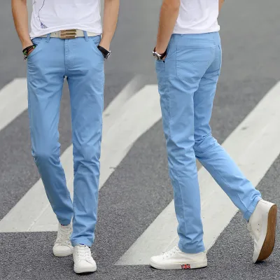 Men Solid Color Slim Fit Straight Pants Cotton Trousers