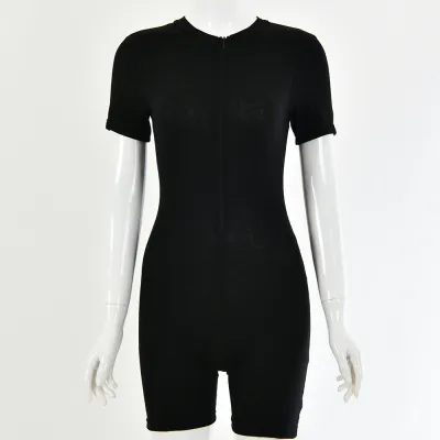 S-L Zipper Design Women Short Sleeve Skinny Rompers