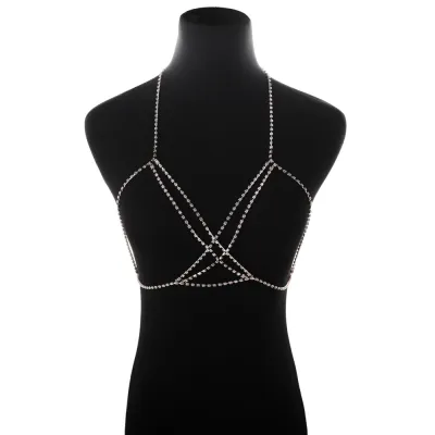 Women Sexy Cross Rhinestone Alloy Body Chain Choker