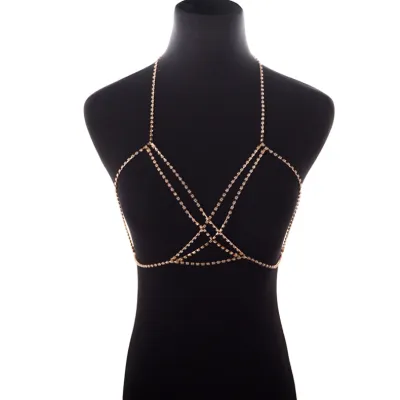 Women Sexy Cross Rhinestone Alloy Body Chain Choker