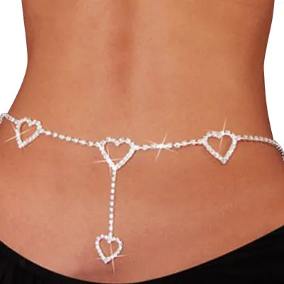 Love Heart Shape Rhinestone Waist Chain Body Jewelry