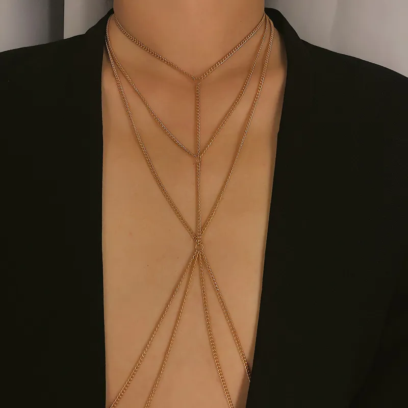 Geometric Metal Chain Multilayer Tassel Body Chain for Women
