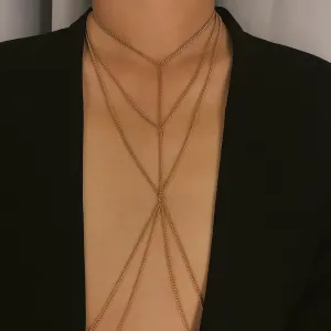 Geometric Metal Chain Multilayer Tassel Body Chain for Women