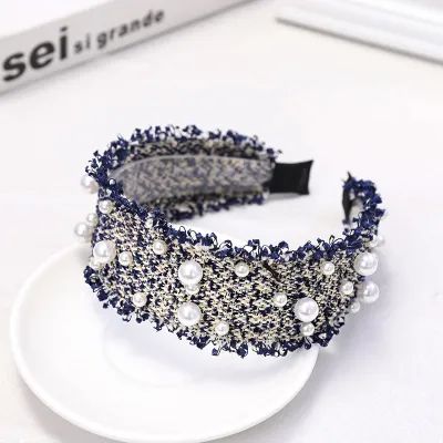 Women Raw Edge Pearl Decor Wide Headband