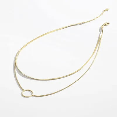 Simple Alloy Circle Decor Geometric Women Double-layer Snake Chain Choker Necklace