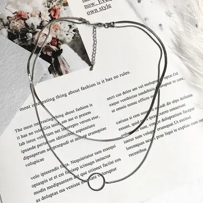 Simple Alloy Circle Decor Geometric Women Double-layer Snake Chain Choker Necklace
