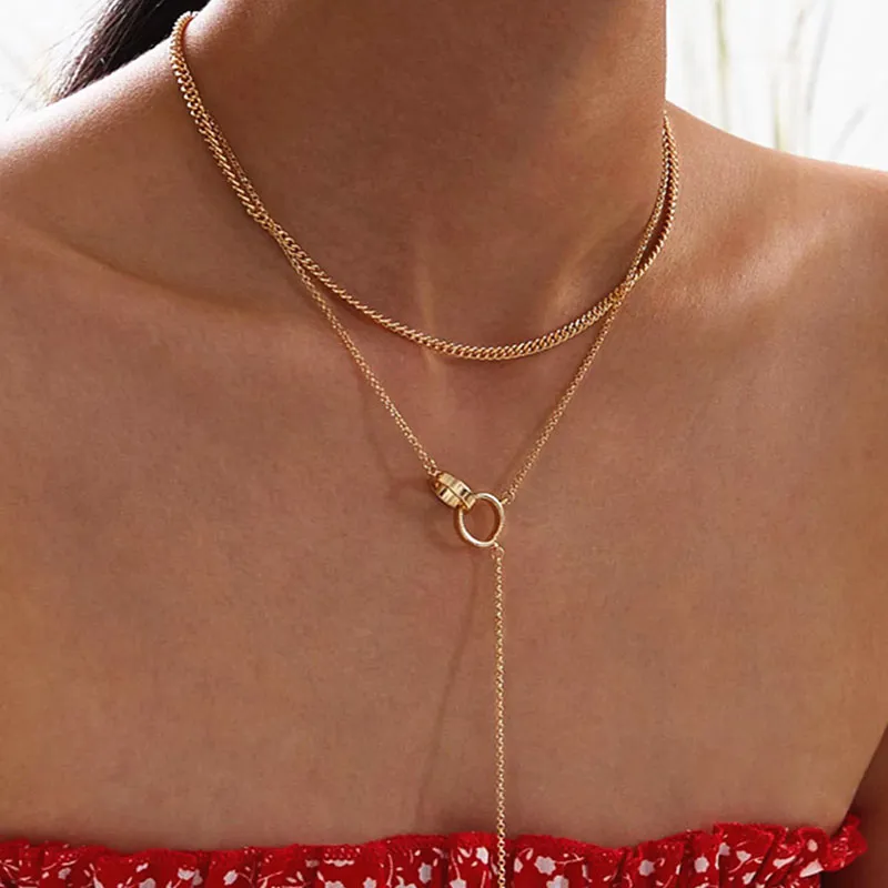 Cross Circle Double-layer Long Tassel Choker Necklace for Women