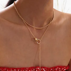 Cross Circle Double-layer Long Tassel Choker Necklace for Women